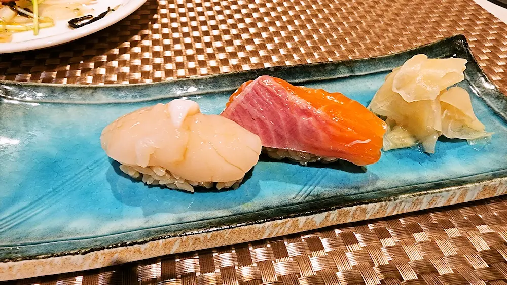 かなざし_ホタテ_虹鱒_握り寿司