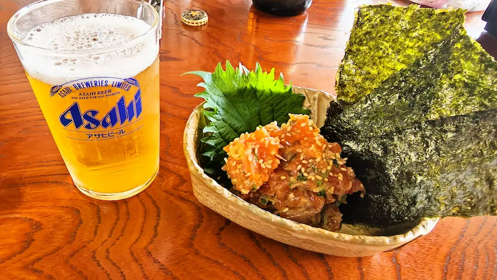 みつばつつじの家のなめろうとビール